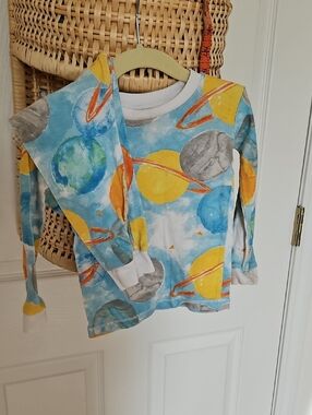 Burt's Bees Planet Print Long Sleeve Top - Blue, Yellow, Gray, Orange